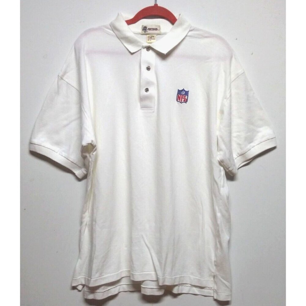 VTG 90s Antigua NFL Polo Shirt XL white cotton short sleeve embroidered logo EUC